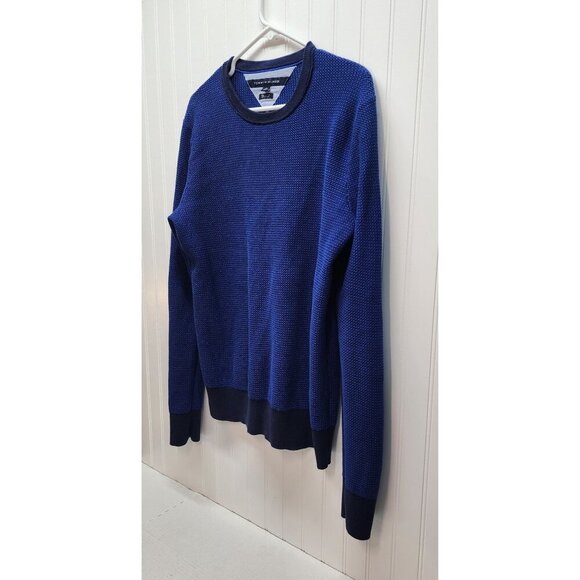 Tommy Hilfiger Mens Blue Textured Knit Crewneck Sweater L Cotton & Ribbed Cuffs - Picture 4 of 11